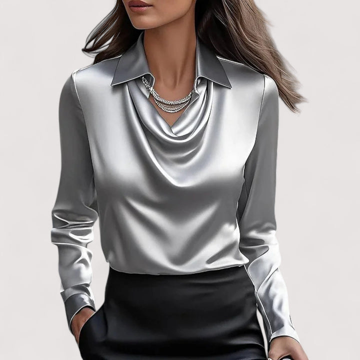 Charlotte – Elegant Satin Blouse with V-Neck