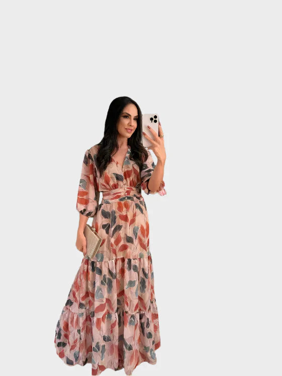 Caoimhe – Long Leaf-Print Dress