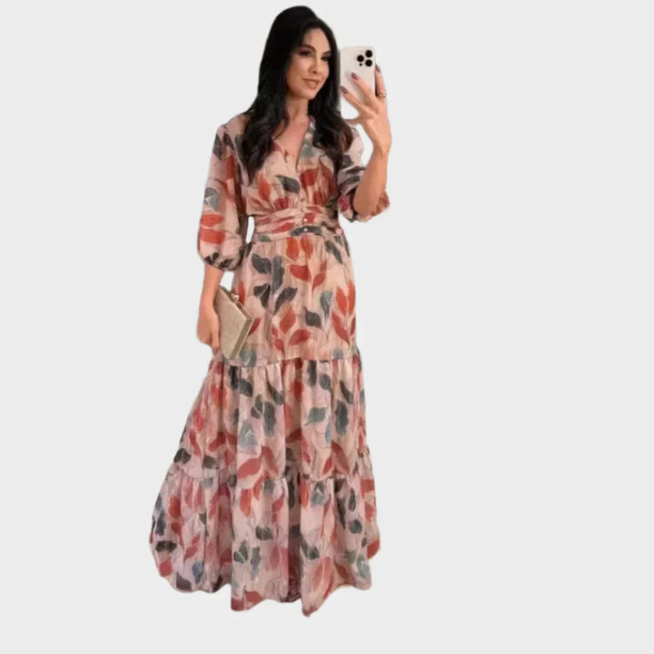 Caoimhe – Long Leaf-Print Dress