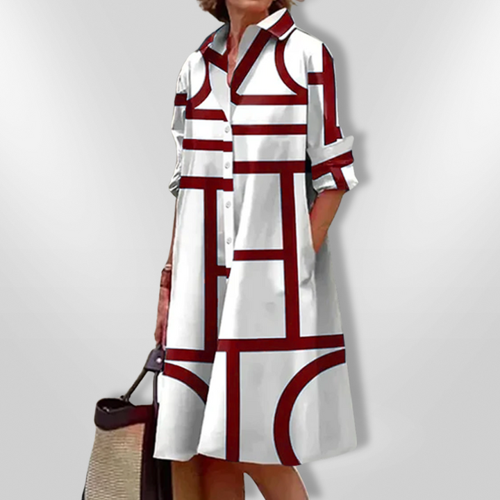Niamh – Midi Shirt Dress with Geometric Pattern