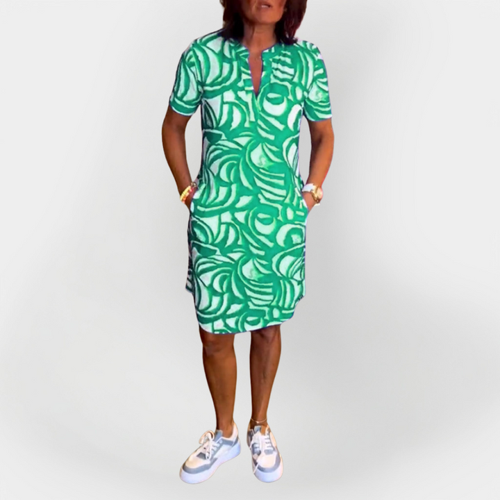 Ciara – Midi Dress with Pattern and Short Sleeves