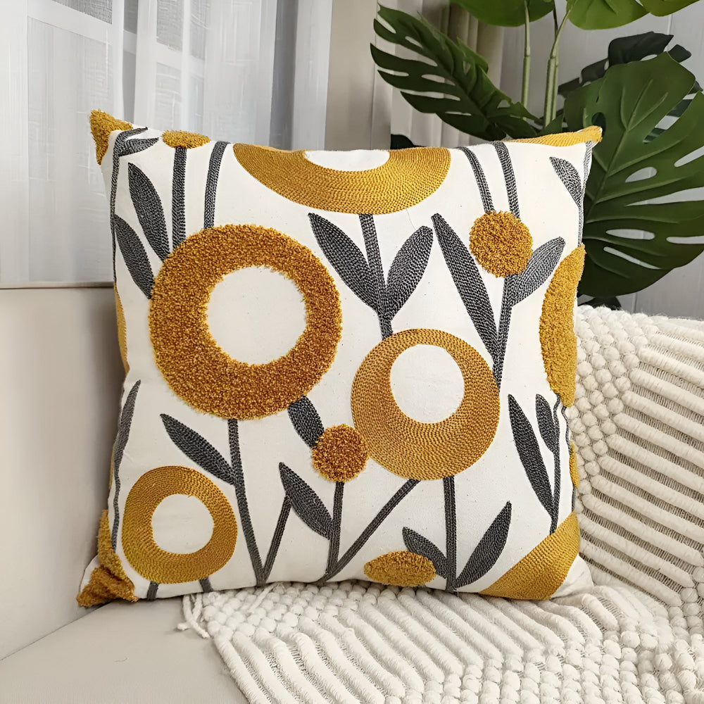 Cushion Cover with Embroidered Flowers