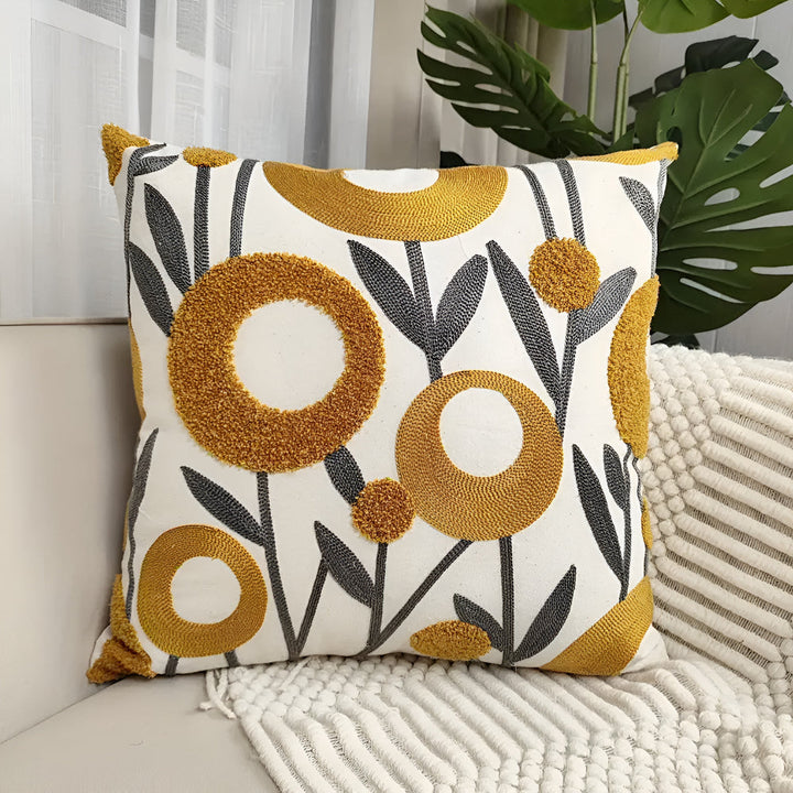 Cushion Cover with Embroidered Flowers