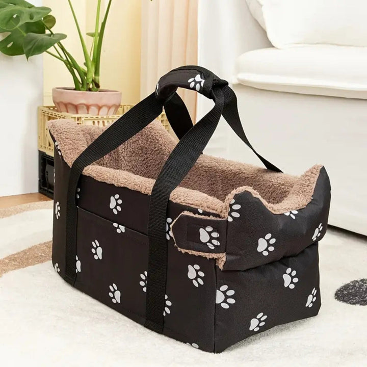 Travel Car Seat for Dogs with Paw Print and Safety Strap