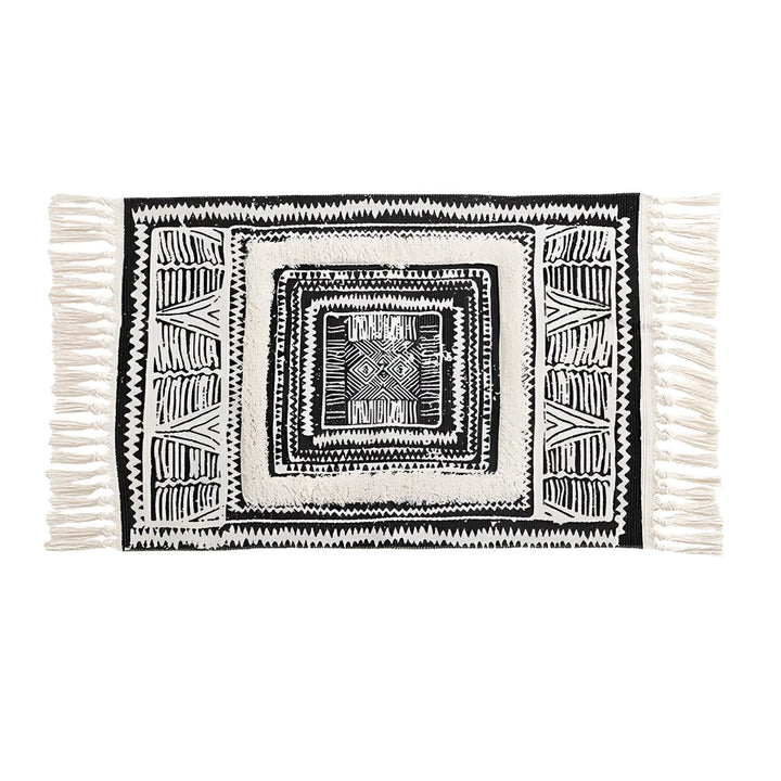 Black and White Boho Rug with Tassels
