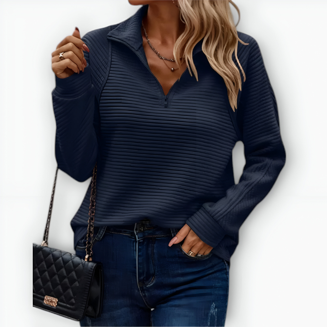 Nina – Elegant Top with Polo Zip