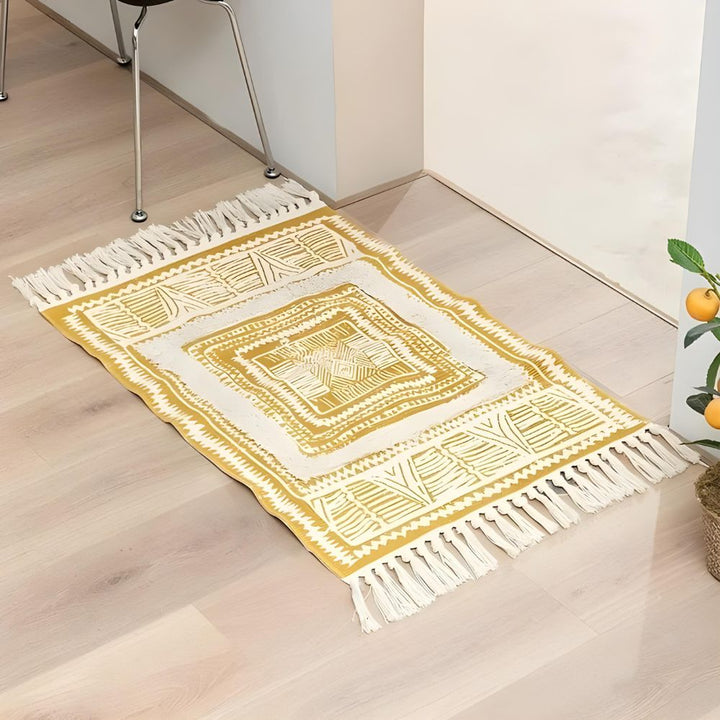Boho Cotton Rug with Tassels – Yellow
