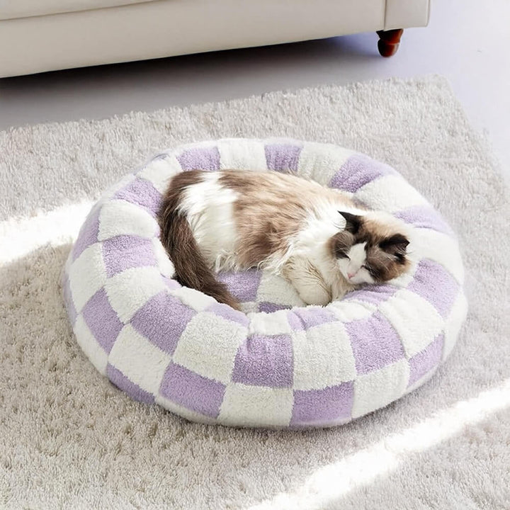 Round Plush Pet Bed with Cheerful Pattern