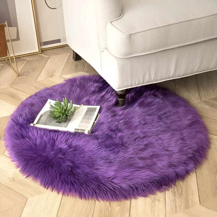 Round Fluffy Rug – White