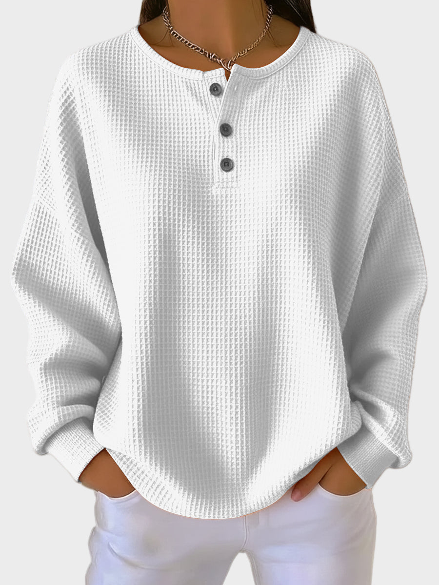 Anne – Waffle-Knit Henley Top