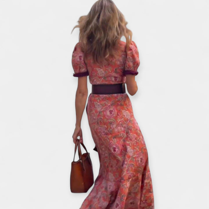 Saoirse – Romantic Dress with Belt and Satin Ruffle