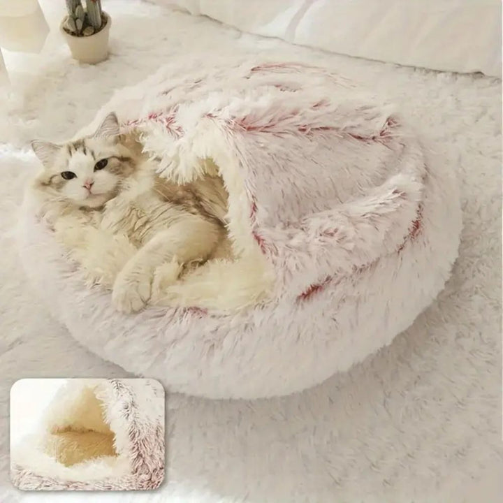 Round Faux-Fur Pet Bed with Hood