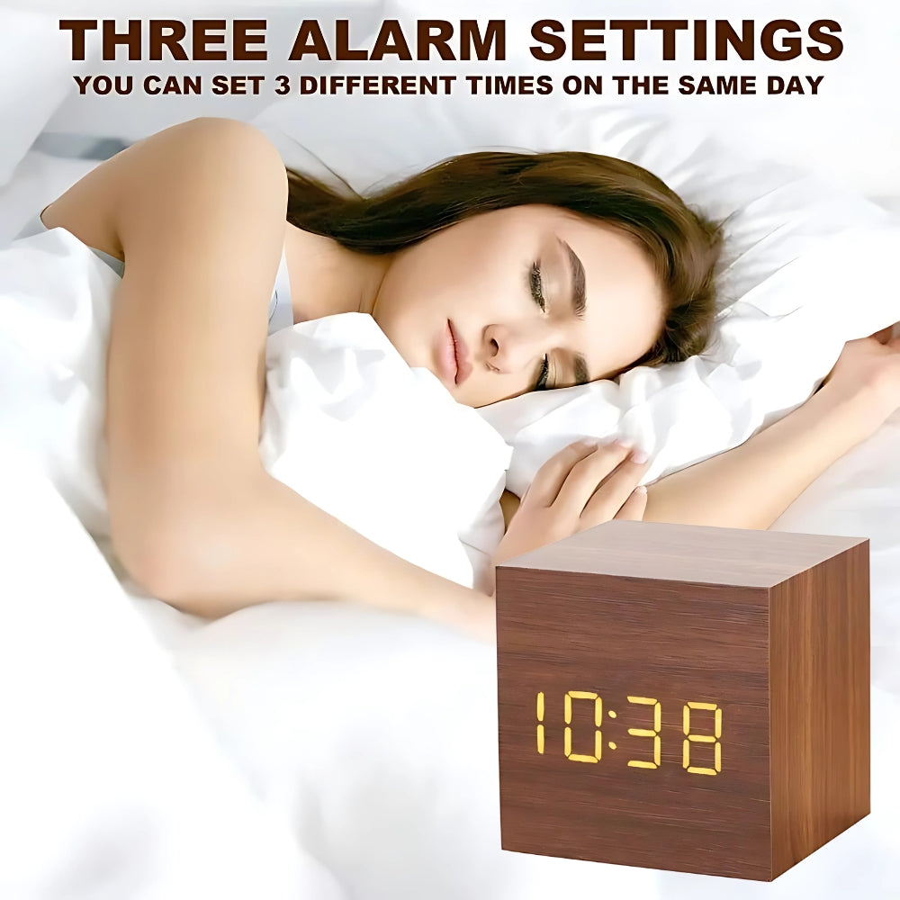 Wooden LED Alarm Clock – Cube