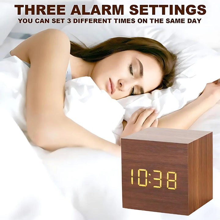 Wooden LED Alarm Clock – Cube
