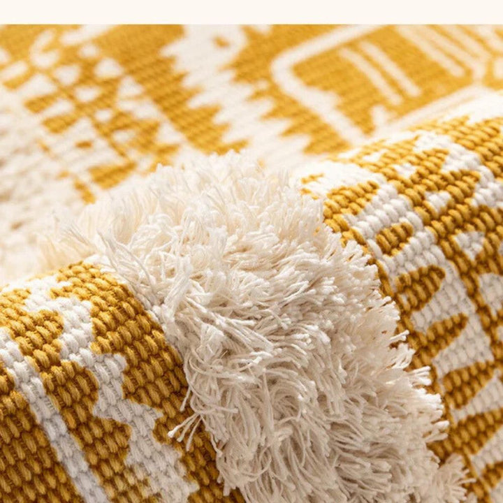 Boho Cotton Rug with Tassels – Yellow