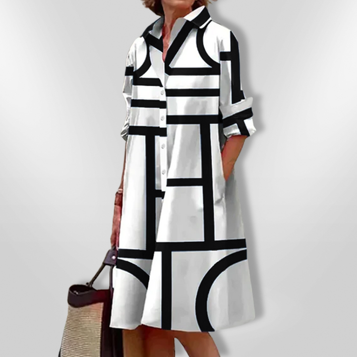Niamh – Midi Shirt Dress with Geometric Pattern