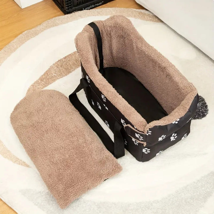 Travel Car Seat for Dogs with Paw Print and Safety Strap