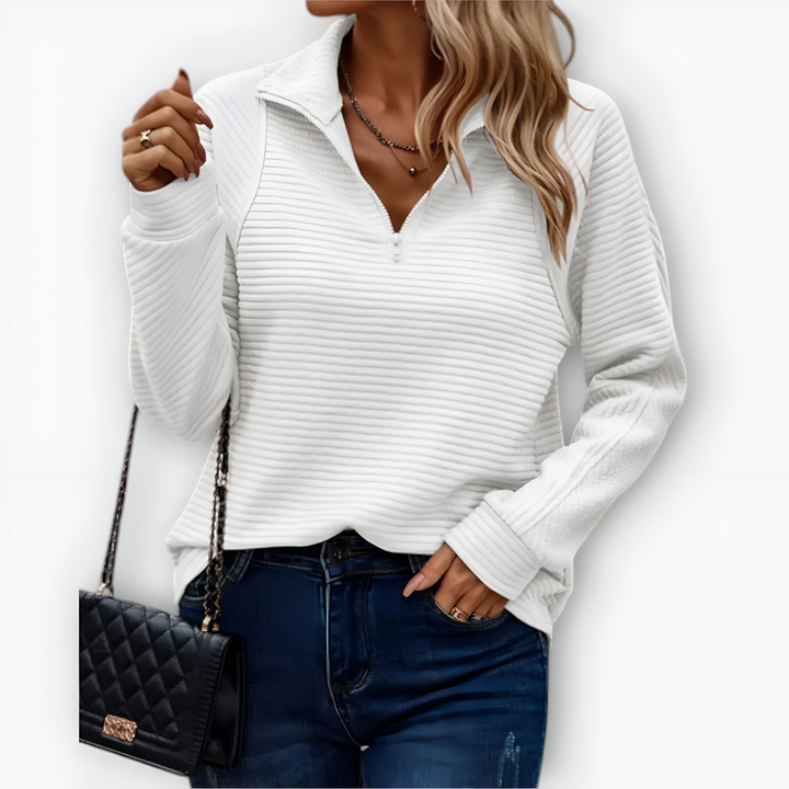 Nina – Elegant Top with Polo Zip