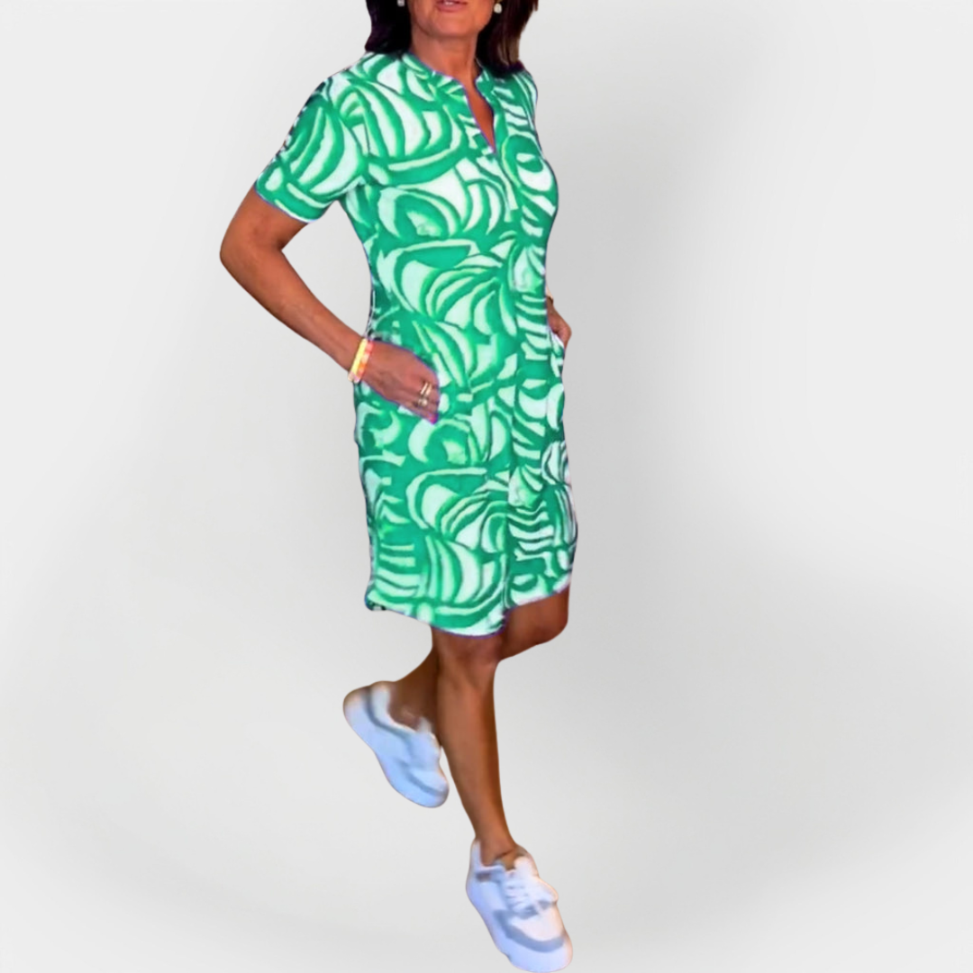 Ciara – Midi Dress with Pattern and Short Sleeves