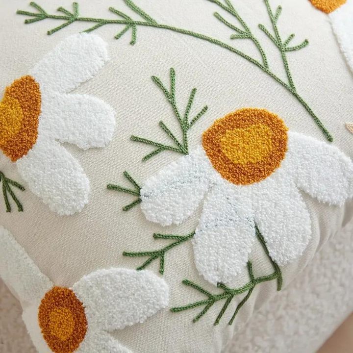 Cushion Cover with Embroidered Sunflowers