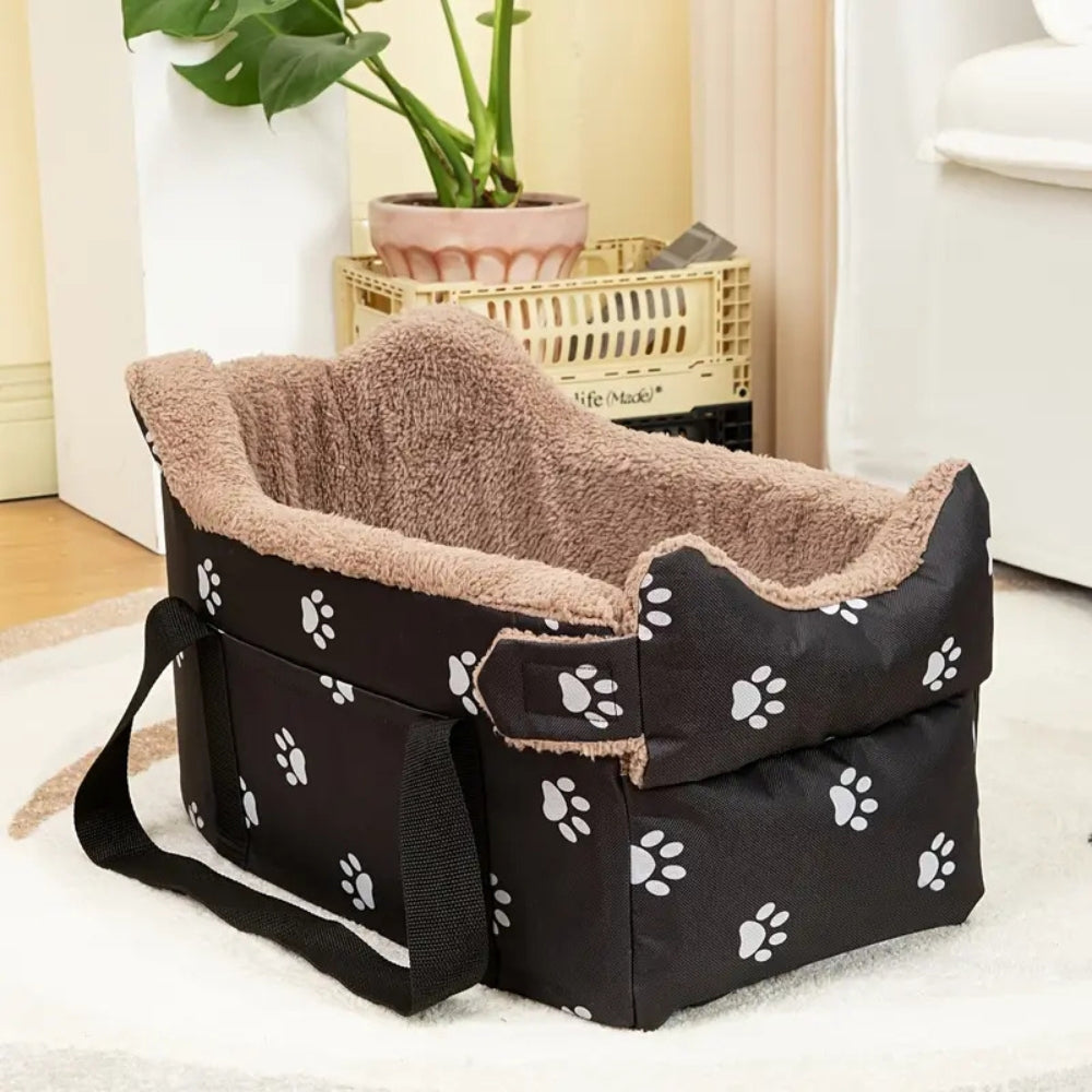 Travel Car Seat for Dogs with Paw Print and Safety Strap
