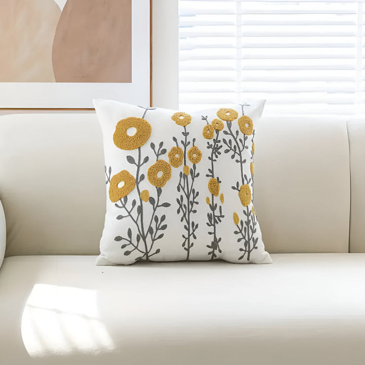 Cushion Cover with Embroidered Flowers