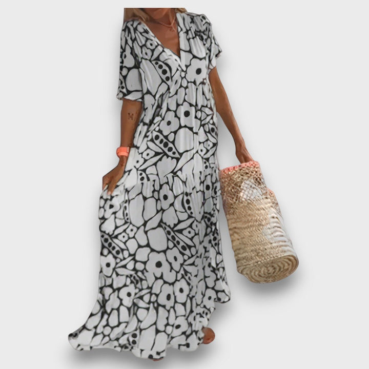 Nuala – Long Floral Dress with Buttons