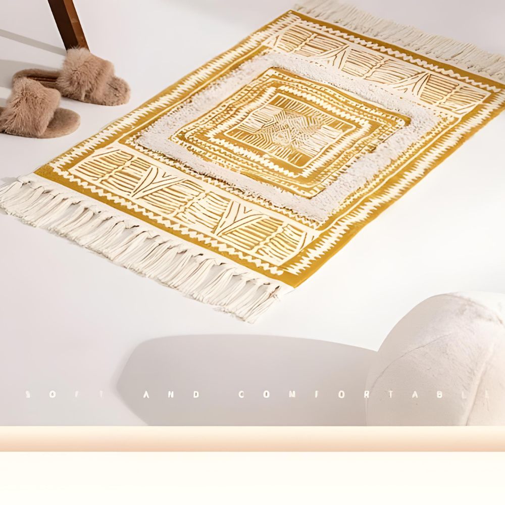 Boho Cotton Rug with Tassels – Yellow