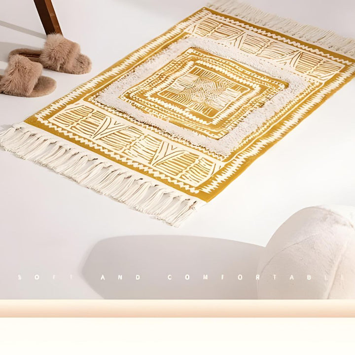 Boho Cotton Rug with Tassels – Yellow