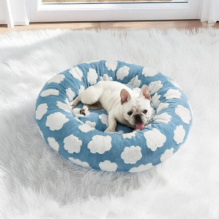 Round Plush Pet Bed with Cheerful Pattern
