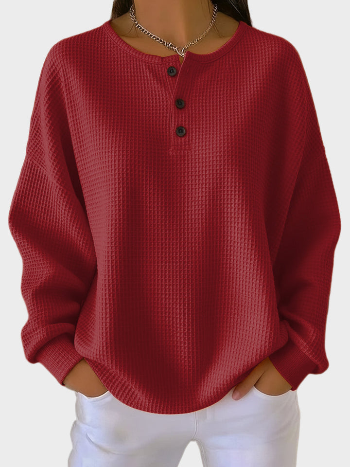 Anne – Waffle-Knit Henley Top