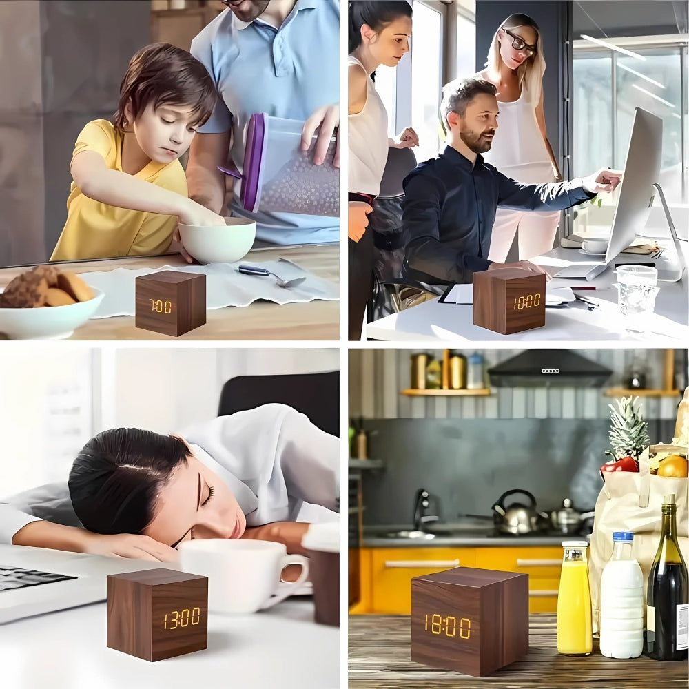 Wooden LED Alarm Clock – Cube