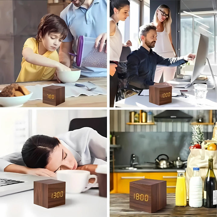 Wooden LED Alarm Clock – Cube