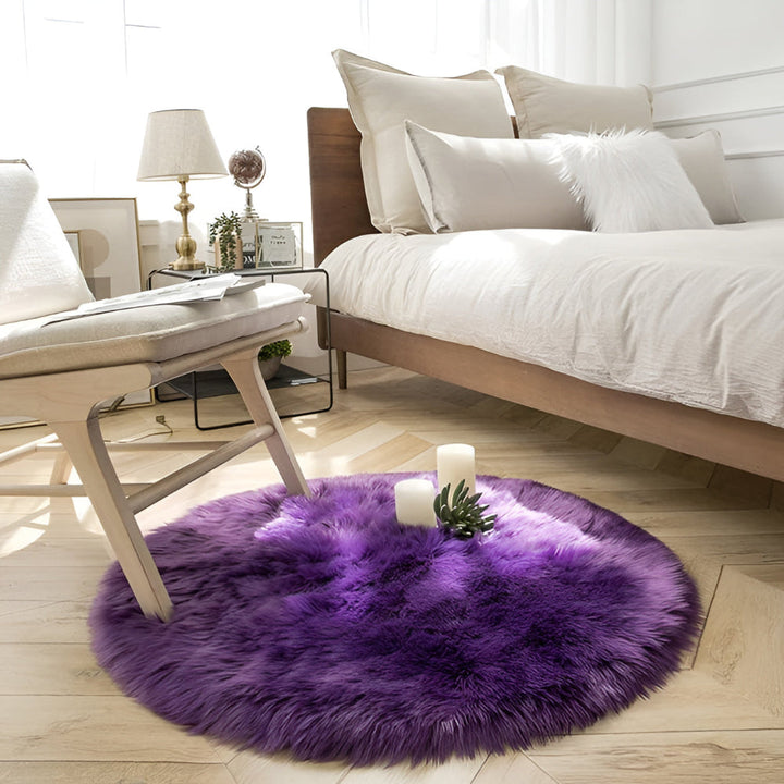 Round Fluffy Rug – White