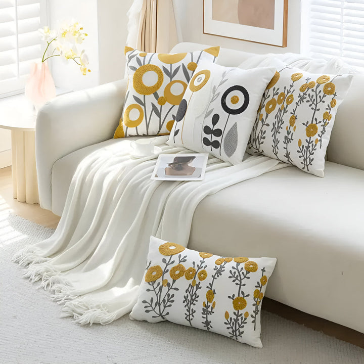 Cushion Cover with Embroidered Flowers