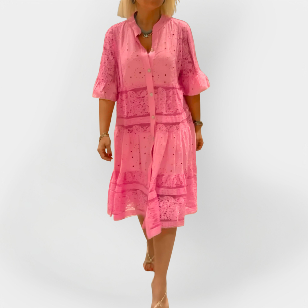 Aisling – Lace Dress with Sleeves and Front Buttons