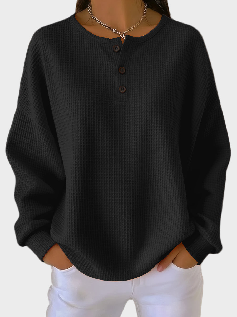 Anne – Waffle-Knit Henley Top