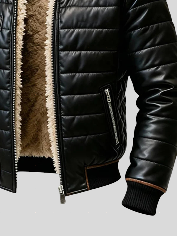 Cathal – Black Quilted Jacket with Sherpa Lining