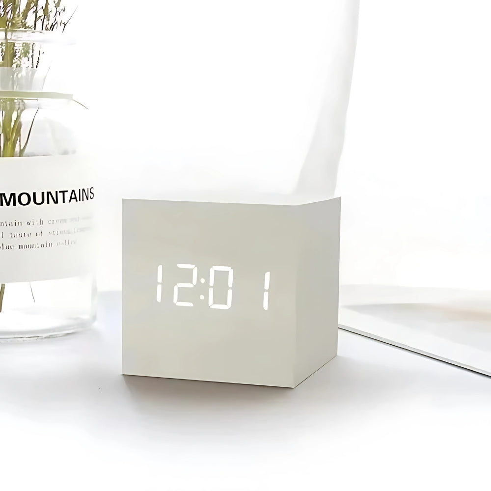 Wooden LED Alarm Clock – Cube
