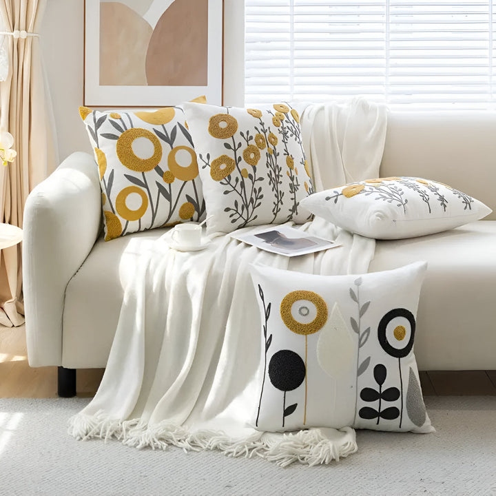 Cushion Cover with Embroidered Flowers