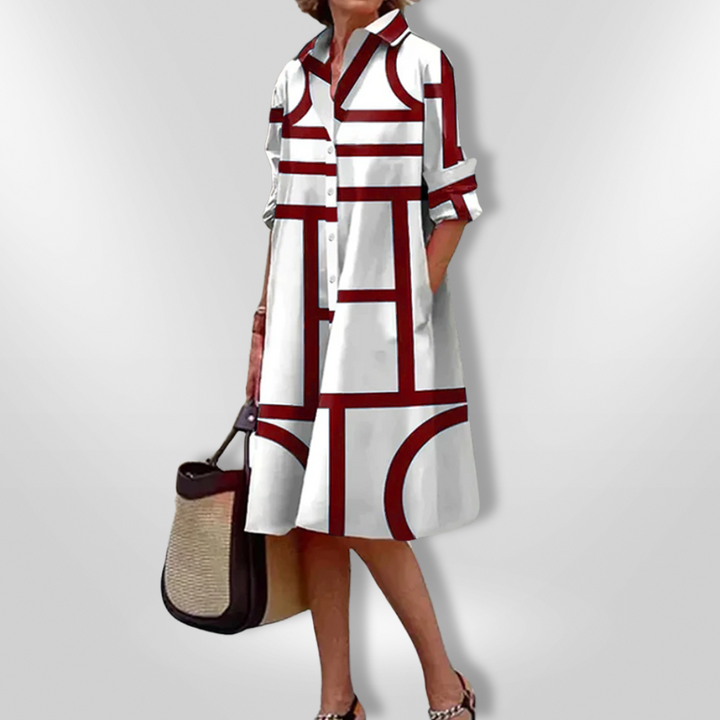 Niamh – Midi Shirt Dress with Geometric Pattern