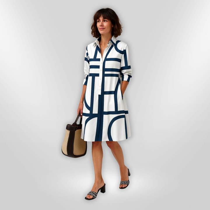 Niamh – Midi Shirt Dress with Geometric Pattern
