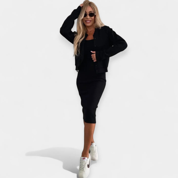 Niamh – Midi Dress and Bomber Jacket Set