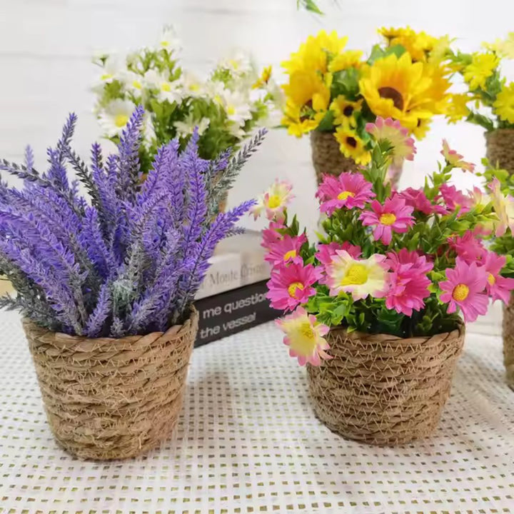 Artificial Flowers in Woven Pots