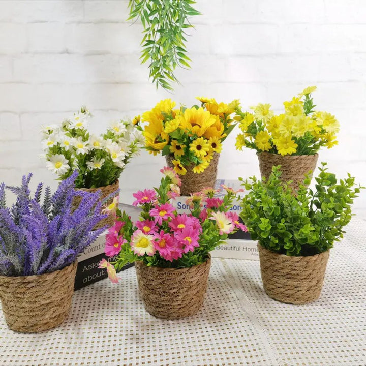 Artificial Flowers in Woven Pots