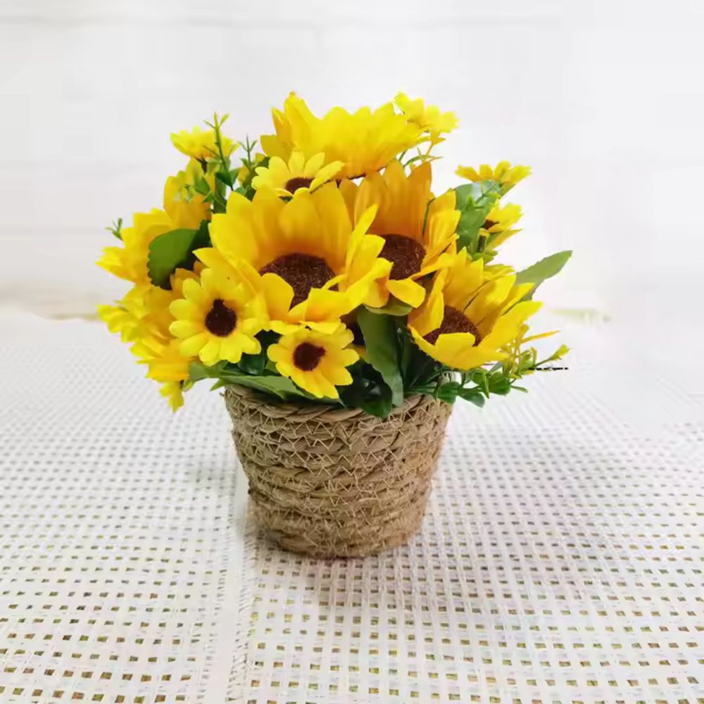 Artificial Flowers in Woven Pots