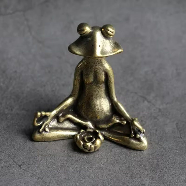 Brass Meditating Frog Figurine