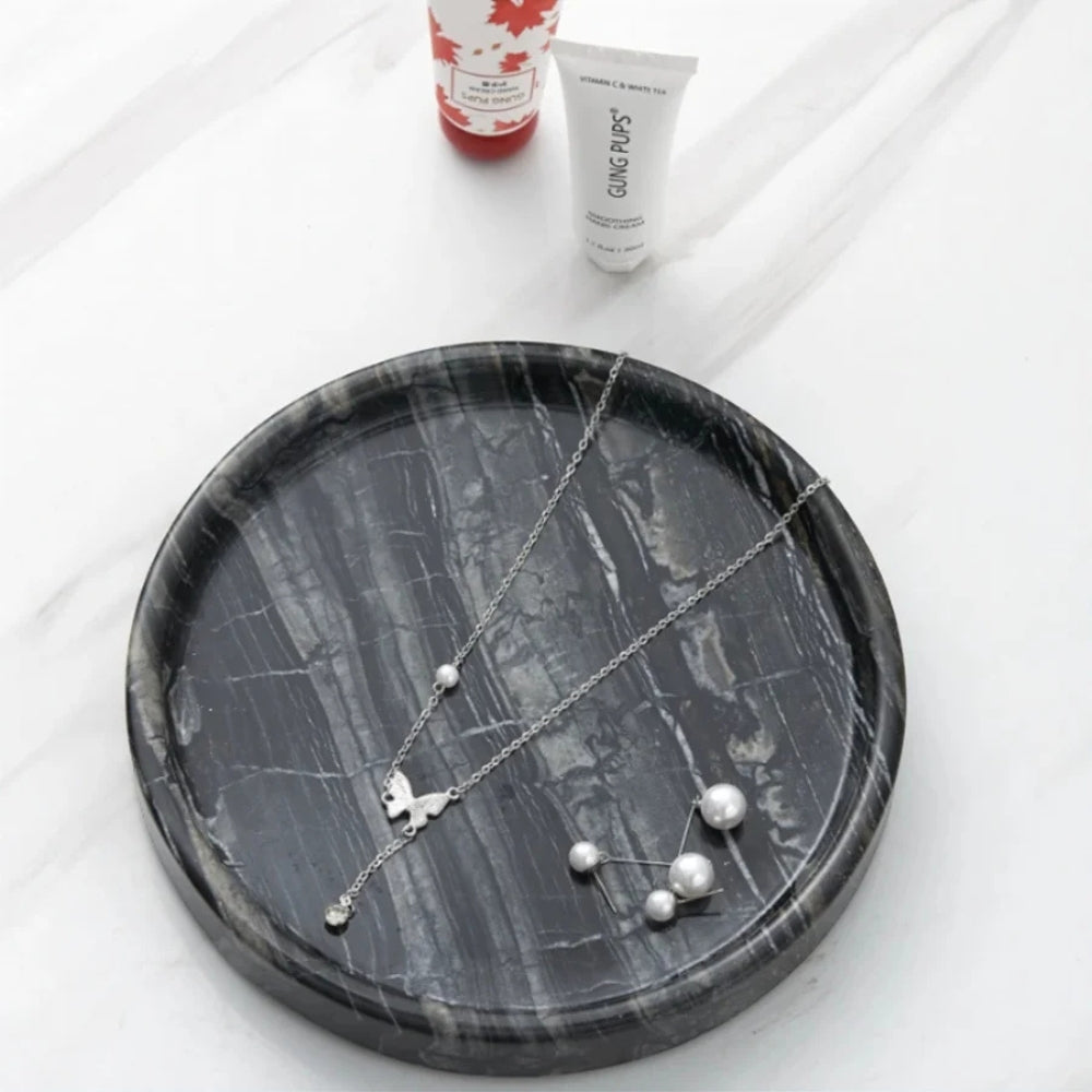 Round Marble Decorative Tray – Black