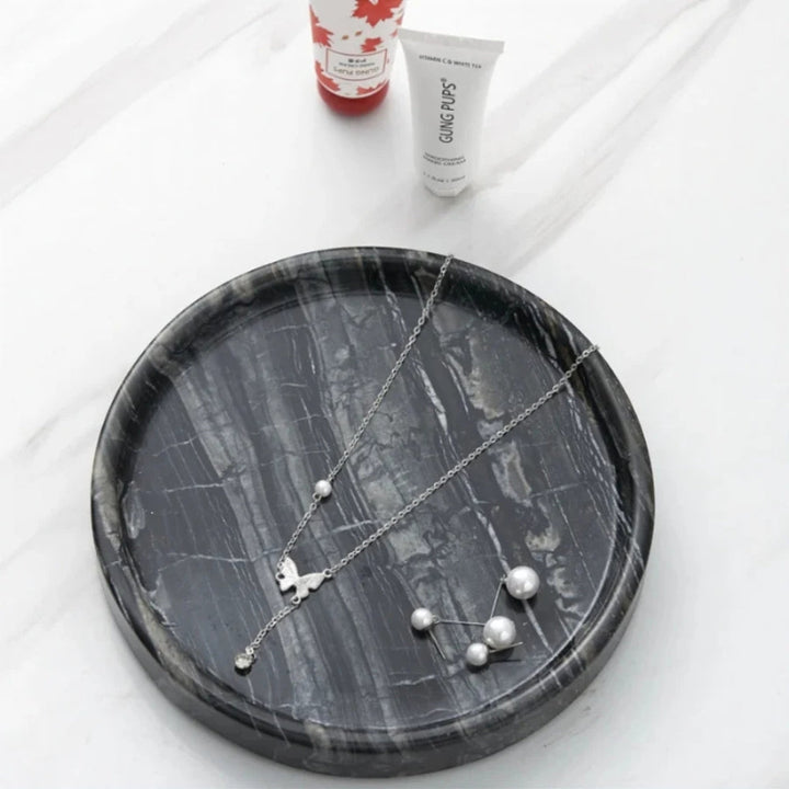 Round Marble Decorative Tray – Black