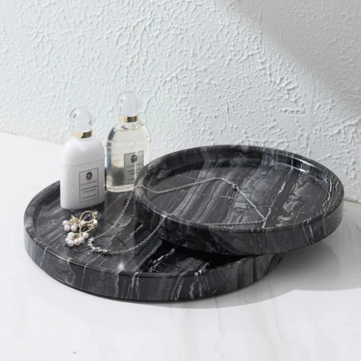 Round Marble Decorative Tray – Black